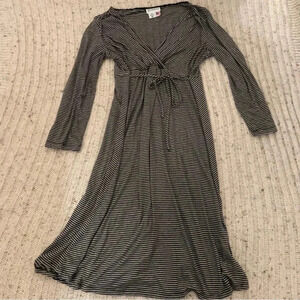 Motherhood Maternity black and grey striped faux wrap dress, size medium​